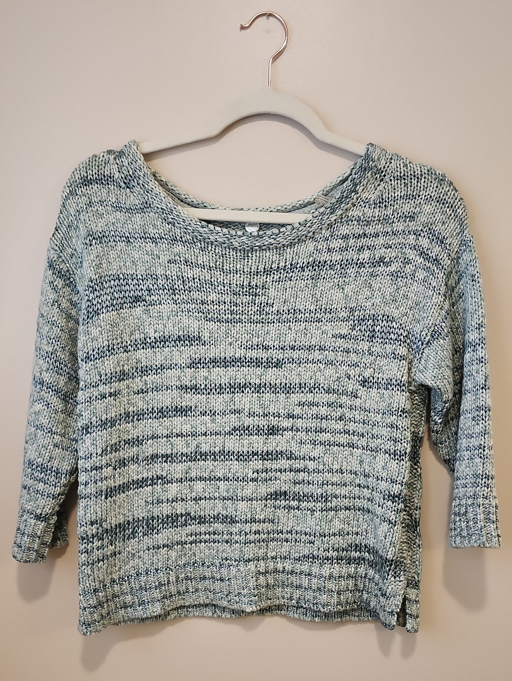 Margaret O'Leary Cotton Blend Scoop Neck Sweater 3/4 Sleeve Seafoam size XS
